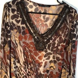 Jac & Rachel Embellished Front Semi Sheer Top L